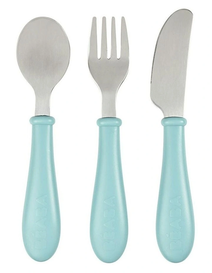 Stainless Steel Training Cutlery 3 Piece Set - Light Blue image 1