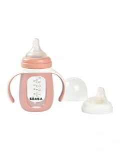Glass Bottle with Silicone Protective Sleeve 210ml - Vintage Pink