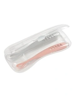 1st Stage Silicone Spoons & Case 2 Pack - Light Mist/Vintage Pink