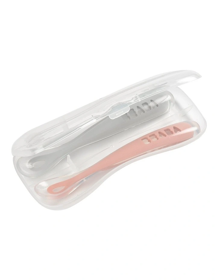 1st Stage Silicone Spoons & Case 2 Pack - Light Mist/Vintage Pink image 1