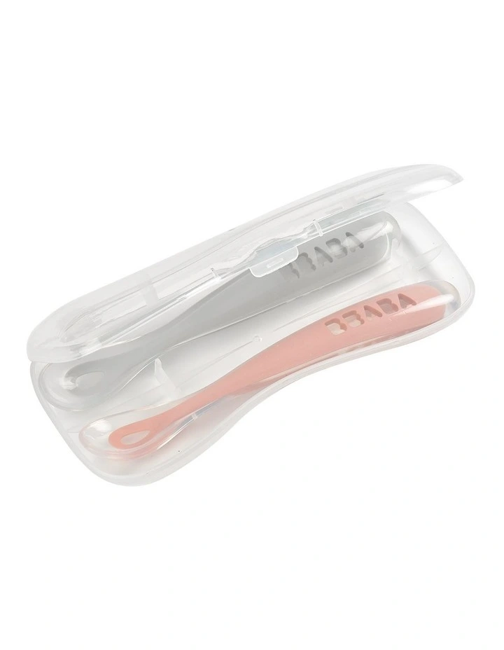 1st Stage Silicone Spoons & Case 2 Pack - Light Mist/Vintage Pink image 1