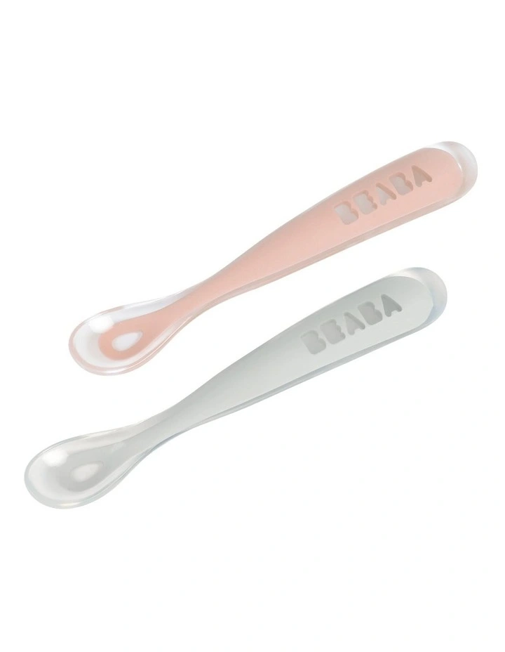 1st Stage Silicone Spoons & Case 2 Pack - Light Mist/Vintage Pink image 2