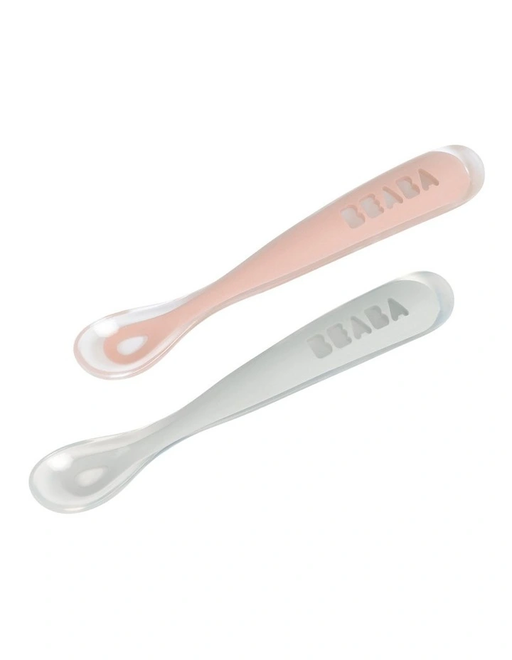 1st Stage Silicone Spoons & Case 2 Pack - Light Mist/Vintage Pink image 2