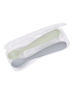 1st Stage Silicone Spoons & Case 2 Pack - Misty Green/Pebble