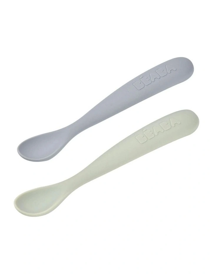 1st Stage Silicone Spoons & Case 2 Pack - Misty Green/Pebble image 1