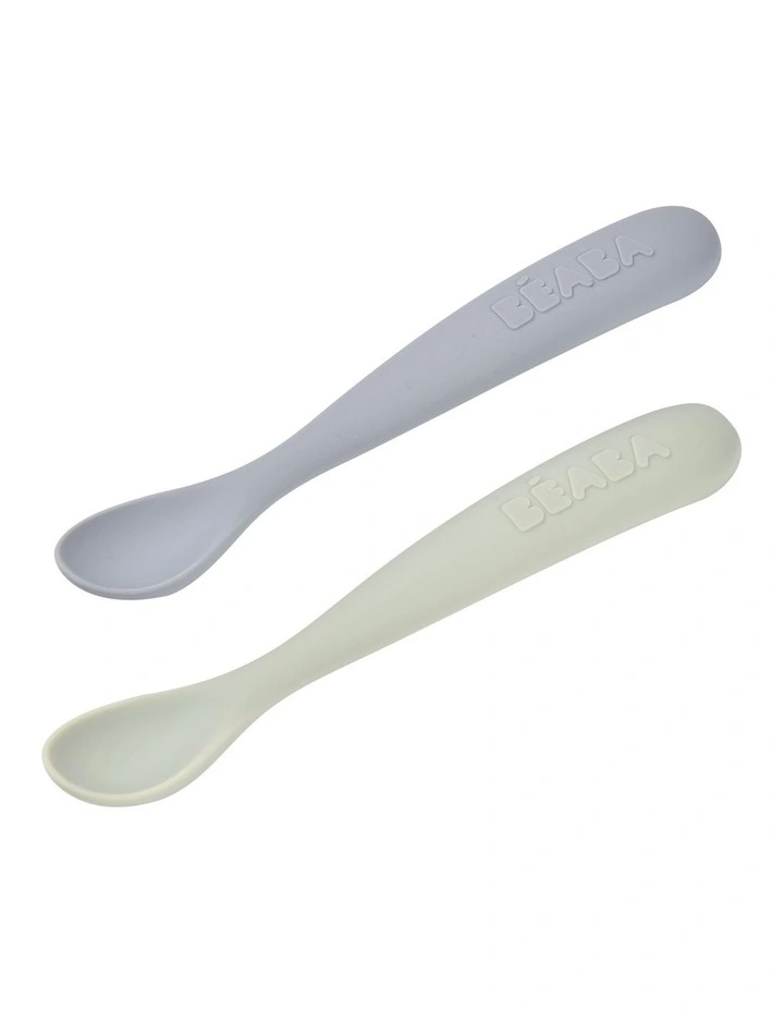 1st Stage Silicone Spoons & Case 2 Pack - Misty Green/Pebble image 2