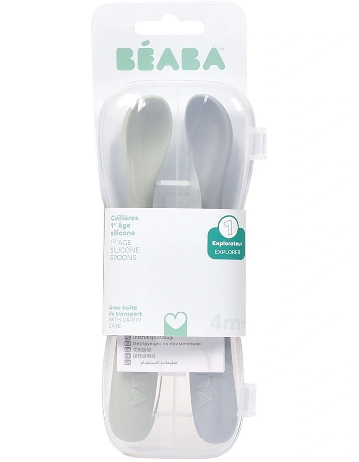 1st Stage Silicone Spoons & Case 2 Pack - Misty Green/Pebble image 3