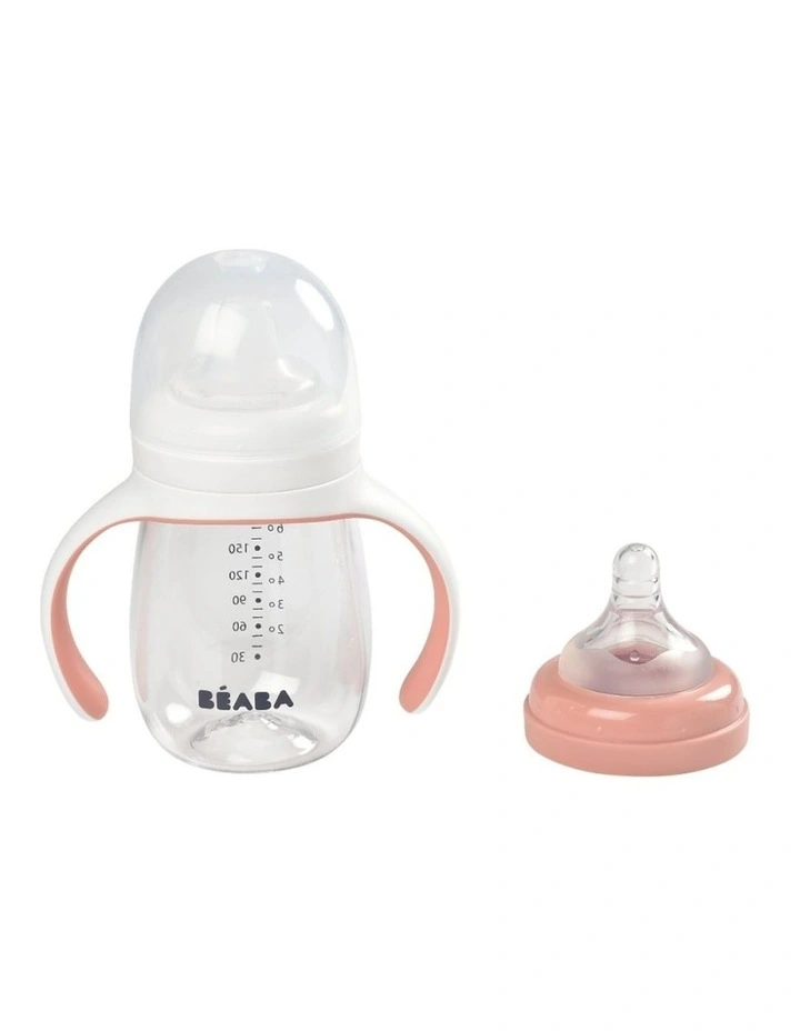 2 in 1 Bottle to Sippy Learning Cup 210ml - Vintage Pink image 2
