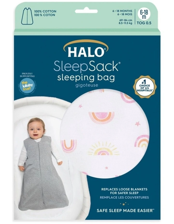 Halo Sleepsack Infant Cotton Bedding 0.5 Tog Rainbow Pink 6-18m image 2