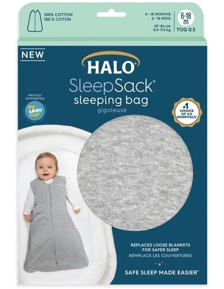 Halo Sleepsack Infant Cotton Bedding 0.5 Tog Heather Grey 6-18m image 3
