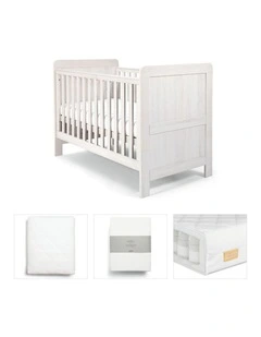 4pc Mamas & Papas Atlas Nursery Cotbed Mattress Sheets Protector Set White Wash