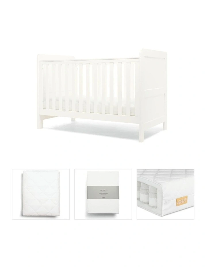 4pc Mamas & Papas Hampden Nursery Cotbed Mattress Sheets Protector Set White image 1