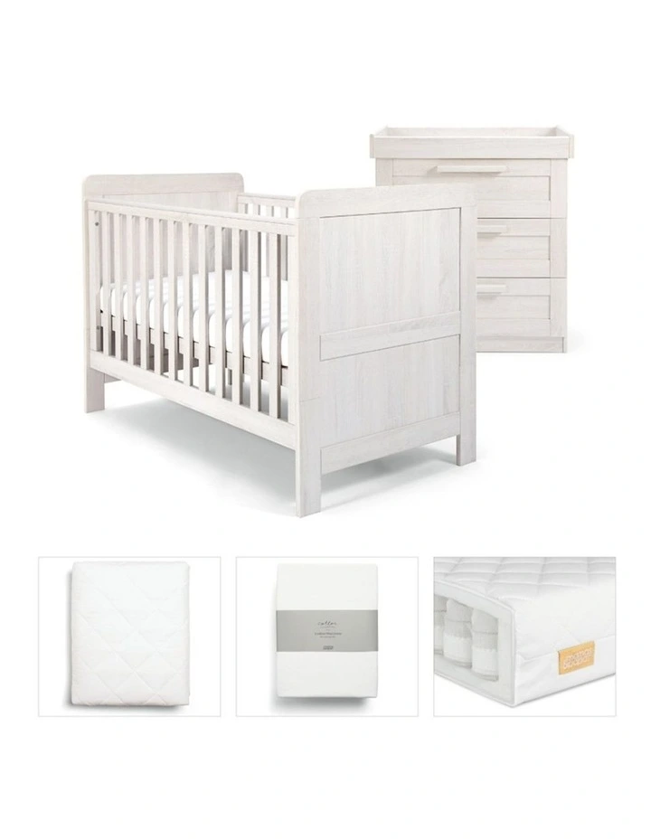 5pc Mamas & Papas Atlas Nursery Cotbed Dresser Mattress Sheets Set White Wash image 1