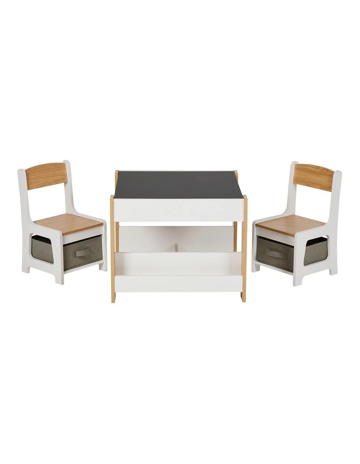 Oikiture Kids Table and Chairs Set Chalkboard Drawing Toys Storage Bookshelf image 2