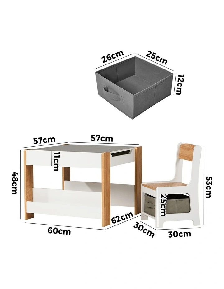 Oikiture Kids Table and Chairs Set Chalkboard Drawing Toys Storage Bookshelf image 3