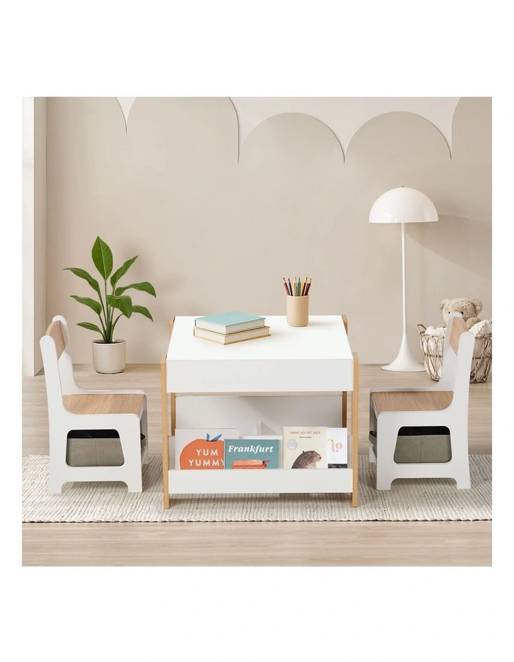 Oikiture Kids Table and Chairs Set Chalkboard Drawing Toys Storage Bookshelf image 5