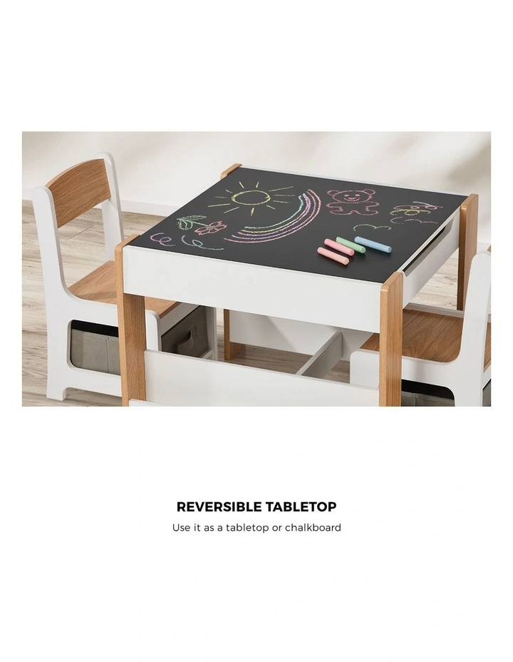 Oikiture Kids Table and Chairs Set Chalkboard Drawing Toys Storage Bookshelf image 6