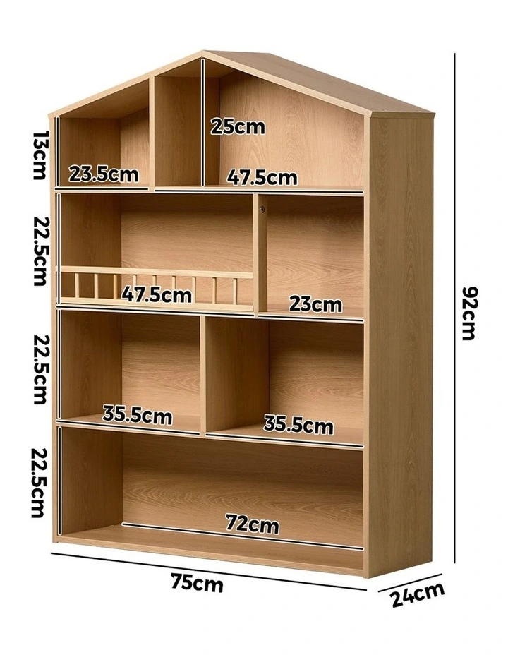 Oikiture Kids Bookshelf Toy Storage Organiser Bookcase Display Shelf Rack Natural image 3