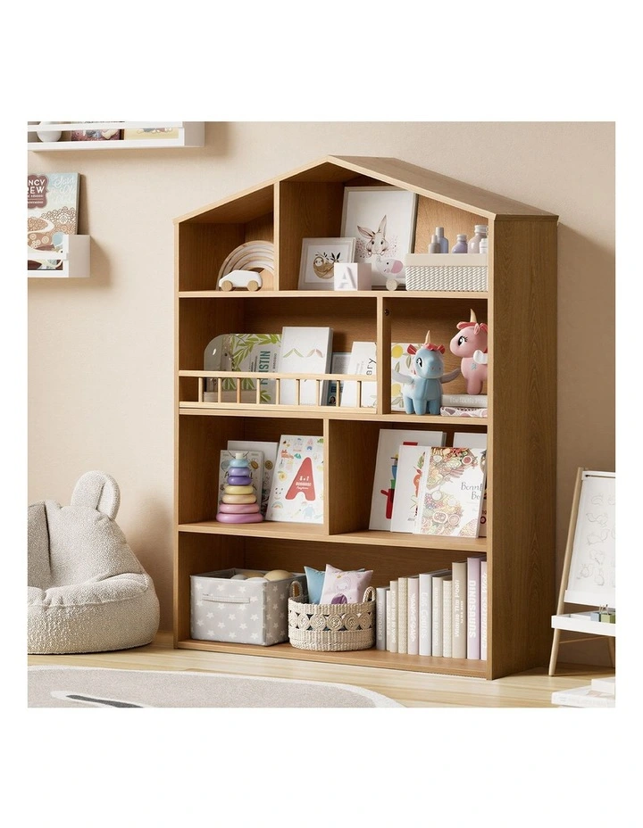 Oikiture Kids Bookshelf Toy Storage Organiser Bookcase Display Shelf Rack Natural image 4