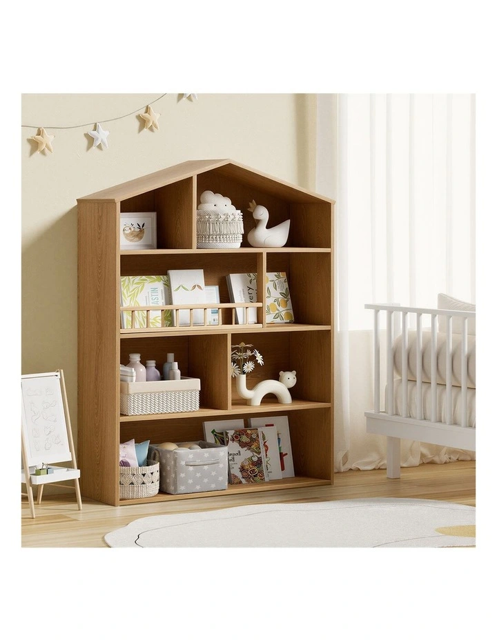 Oikiture Kids Bookshelf Toy Storage Organiser Bookcase Display Shelf Rack Natural image 5