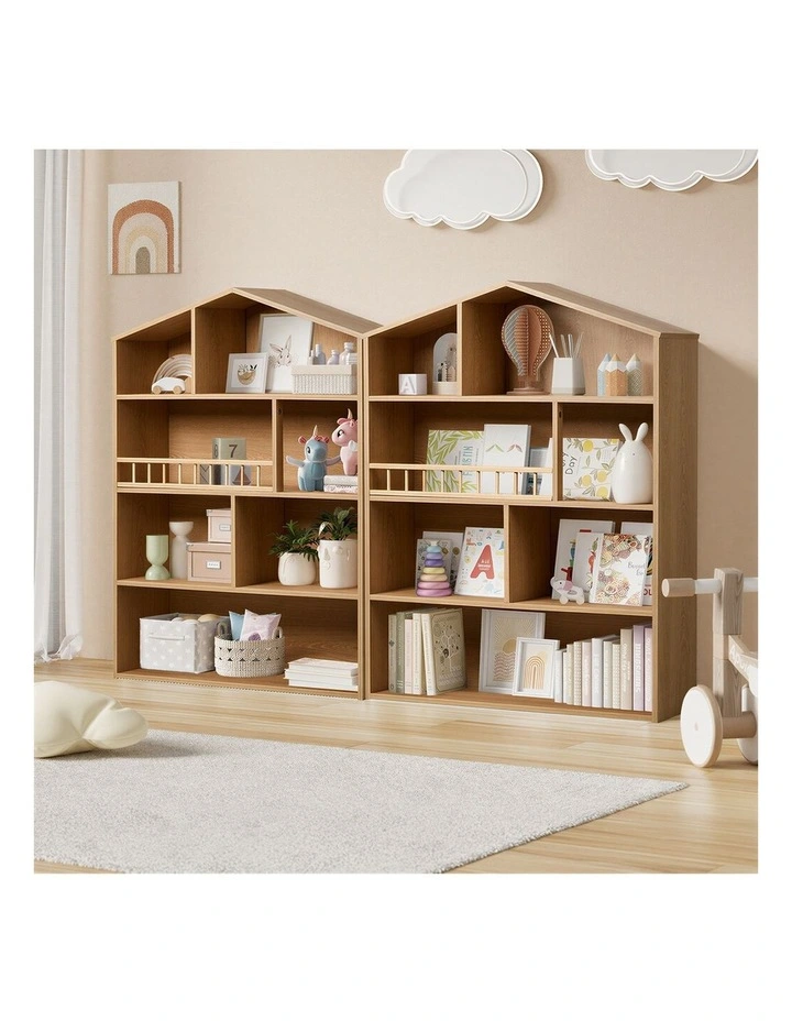 Oikiture Kids Bookshelf Toy Storage Organiser Bookcase Display Shelf Rack Natural image 7