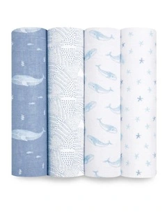 4pc Aden   Anais Baby Swaddles Organic Cotton Muslin 120cm Set Oceanic
