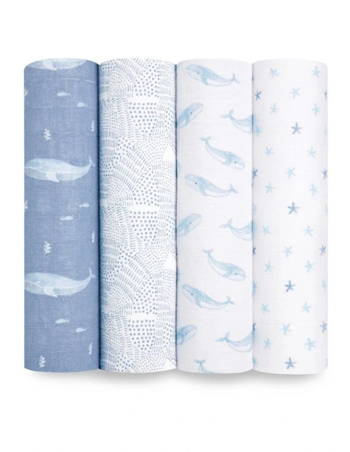 4pc Aden   Anais Baby Swaddles Organic Cotton Muslin 120cm Set Oceanic image 1