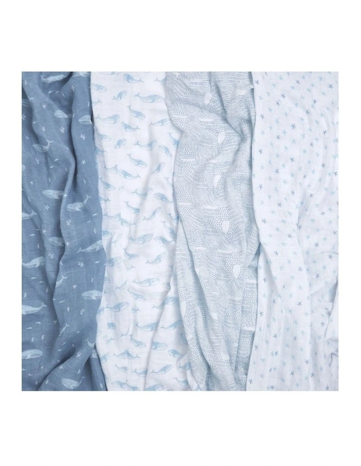 4pc Aden   Anais Baby Swaddles Organic Cotton Muslin 120cm Set Oceanic image 2