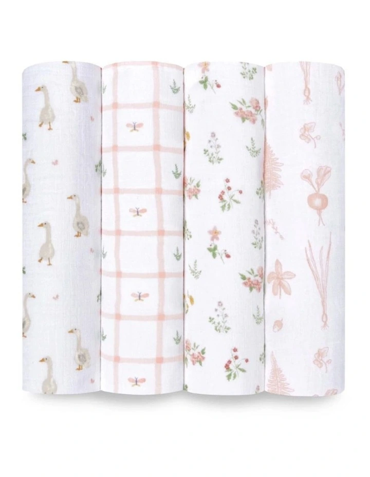 4pc Aden   Anais Cotton Muslin Swaddles Baby Country Floral Set image 1