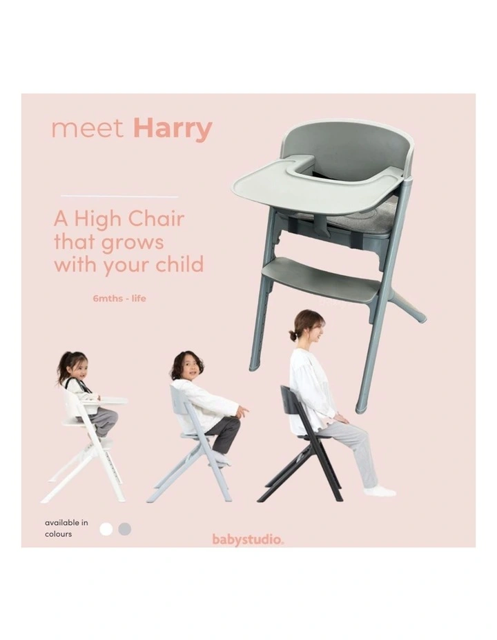 Babystudio Harry Adjustable 3-in-1 Infant Highchair Neutral Tones Grey 6m  image 3