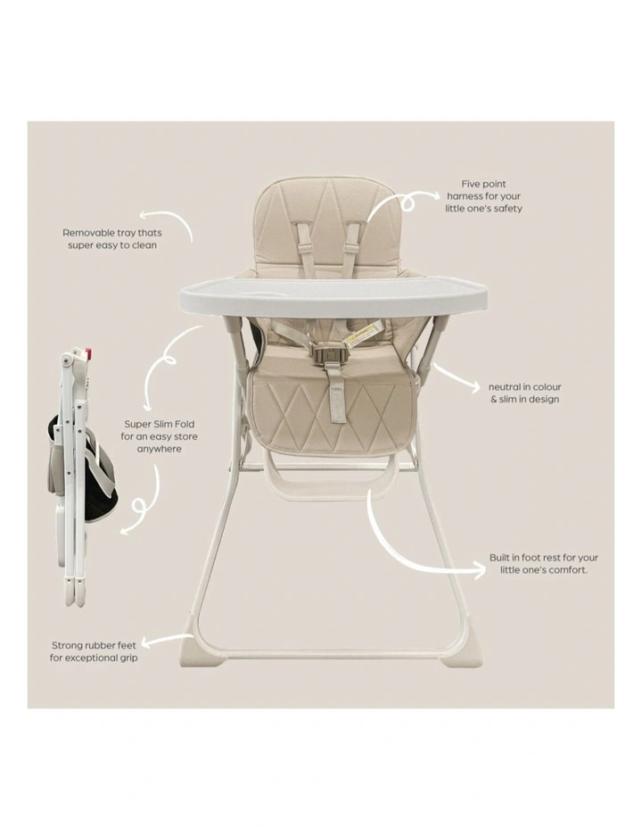 Babystudio Fold Up Portable High Chair Seat Super Slim Profile 5-Point Harness image 6