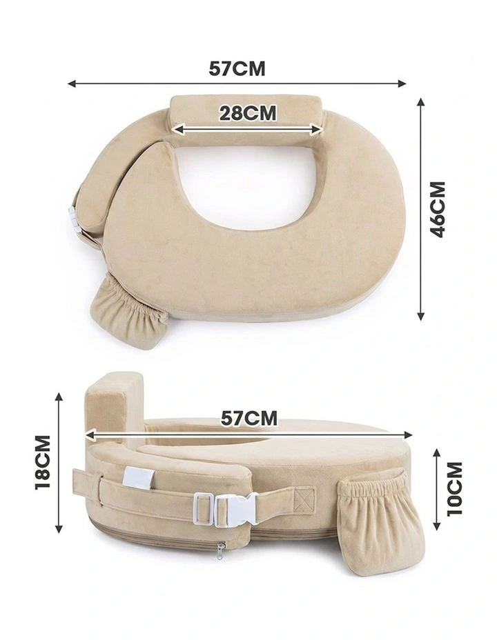 PlayPals Nursing Pillow Breastfeeding Posture Support Adjustable Waist Beige image 3