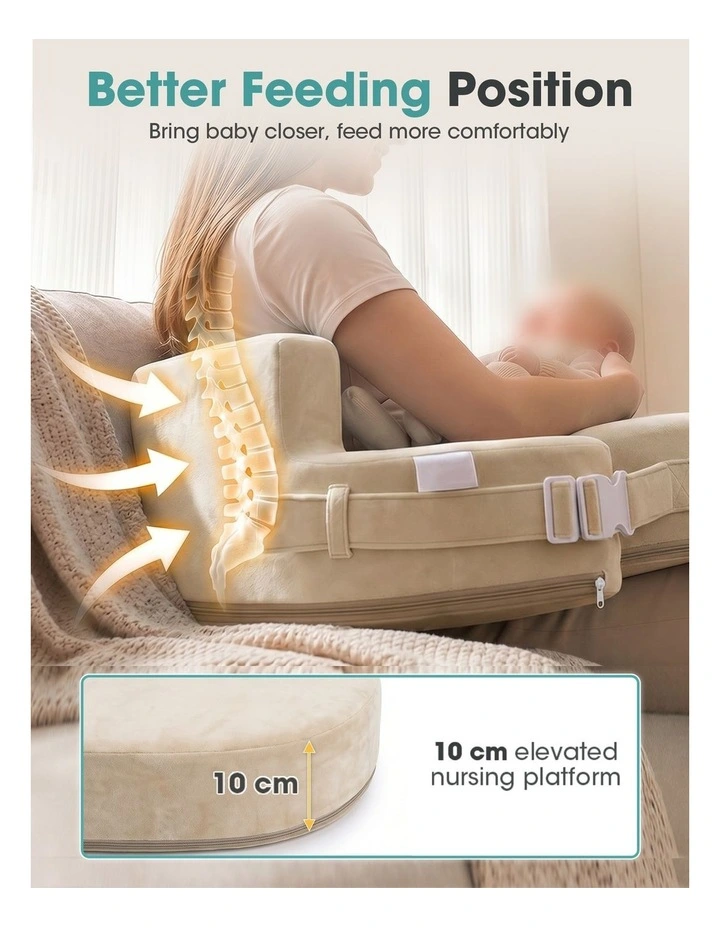 PlayPals Nursing Pillow Breastfeeding Posture Support Adjustable Waist Beige image 4