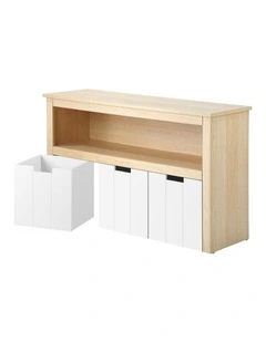 Oikiture Wooden Kids Toy Storage Cabinet Displayshelf With 3 Portable Box
