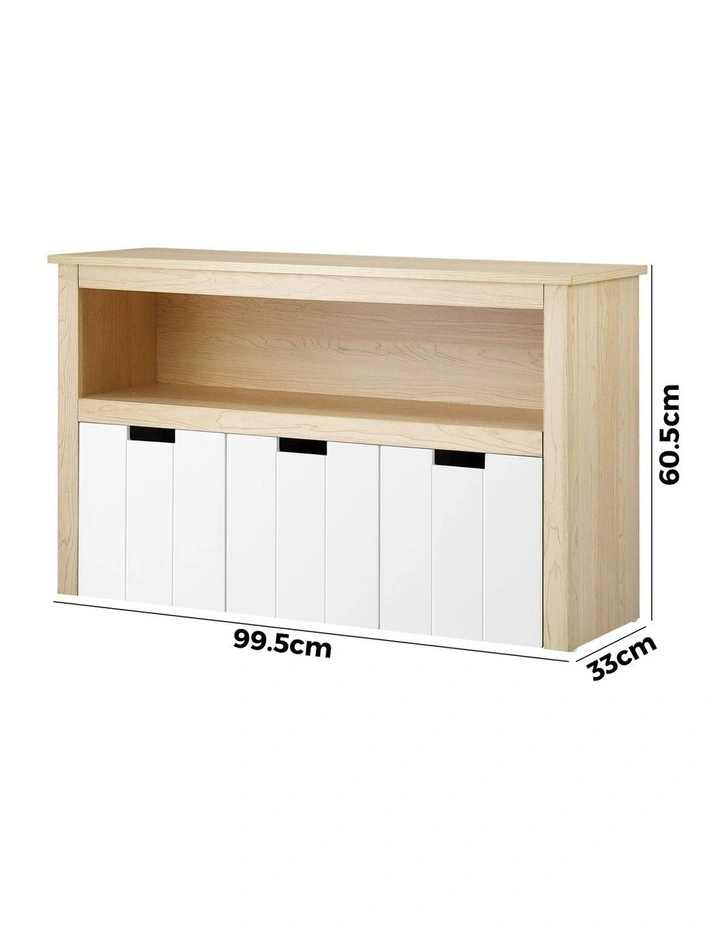 Oikiture Wooden Kids Toy Storage Cabinet Displayshelf With 3 Portable Box image 3