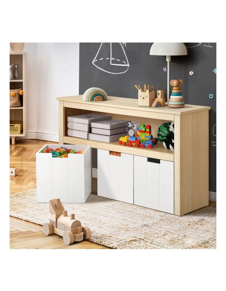 Oikiture Wooden Kids Toy Storage Cabinet Displayshelf With 3 Portable Box image 4