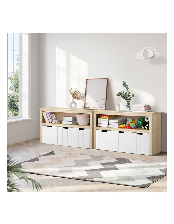 Oikiture Wooden Kids Toy Storage Cabinet Displayshelf With 3 Portable Box image 5