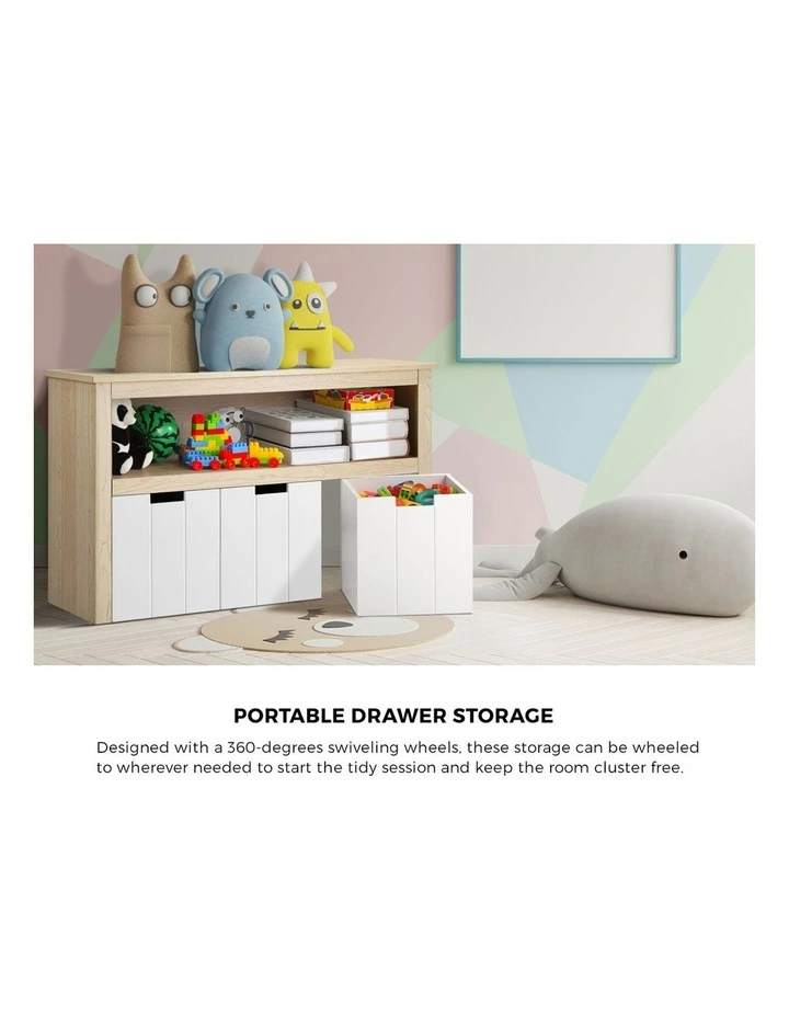 Oikiture Wooden Kids Toy Storage Cabinet Displayshelf With 3 Portable Box image 6