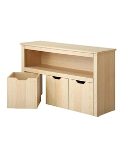 Oikiture Kids Toy Storage Cabinet Bookshelf With Portable Storage Box Natural