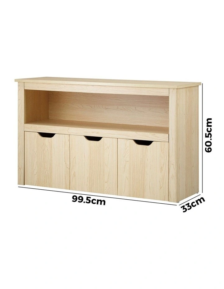 Oikiture Kids Toy Storage Cabinet Bookshelf With Portable Storage Box Natural image 3