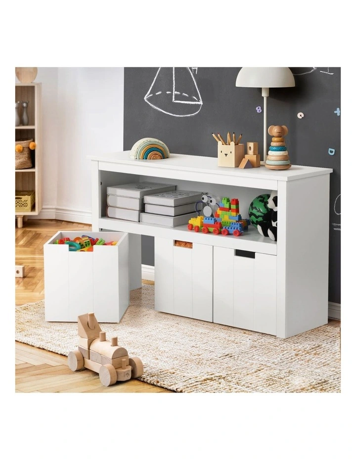 Oikiture Wooden Kids Toy Storage Cabinet Bookshelf With Portable Storage Box image 4