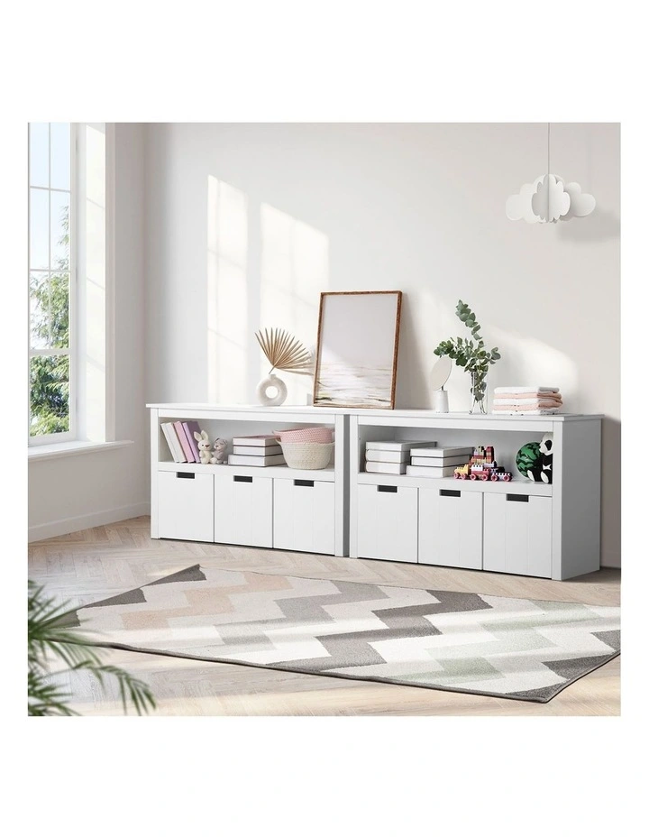 Oikiture Wooden Kids Toy Storage Cabinet Bookshelf With Portable Storage Box image 5