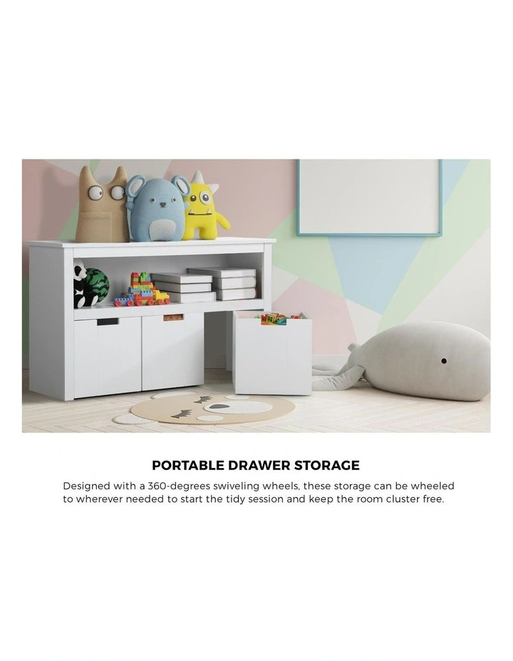 Oikiture Wooden Kids Toy Storage Cabinet Bookshelf With Portable Storage Box image 6