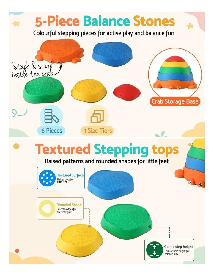 Keezi Kids Stepping Stones Balance Stone Set Crab Indoor Outdoor 5PCS image 4