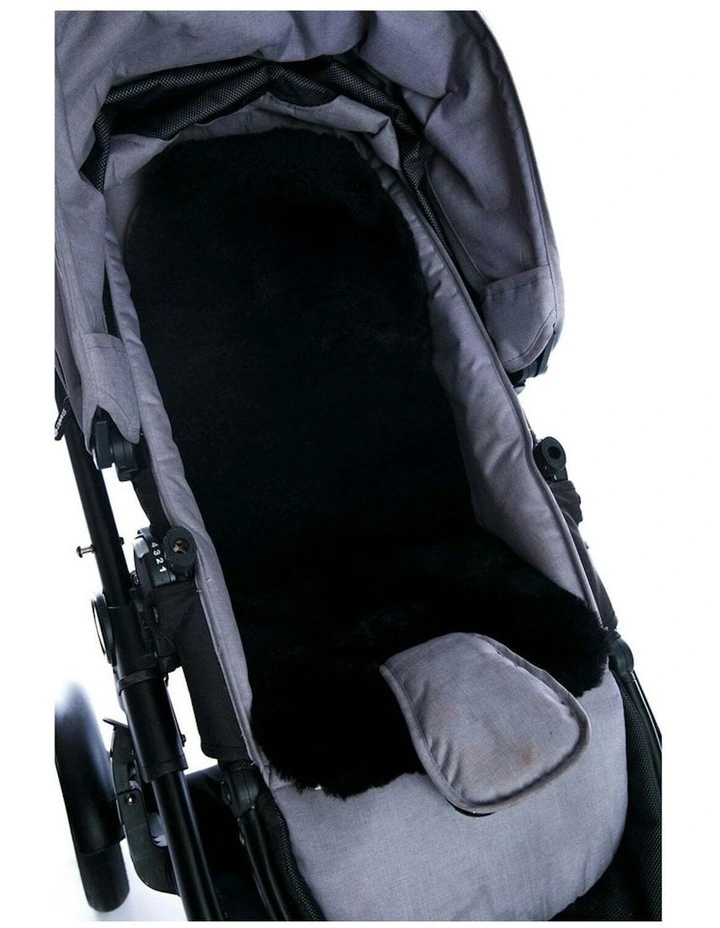 Auskin Tykes Sheepskin Pram Liner Baby Stroller Seat Padding 70x30cm in Black image 1