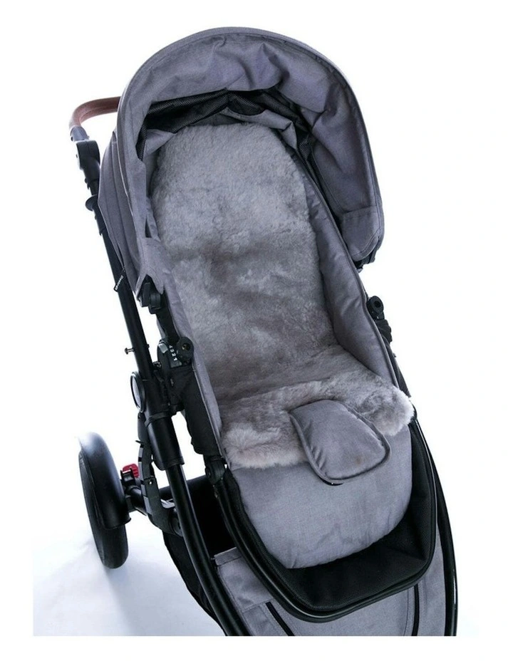 Auskin Tykes Sheepskin Pram Liner Baby Stroller Seat Pad 70x30cm Mid Grey image 2
