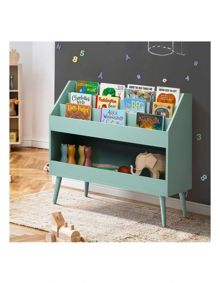 Oikiture Kids Bookshelf Children Bookcase Organiser Toy Storage Shelf Green image 4