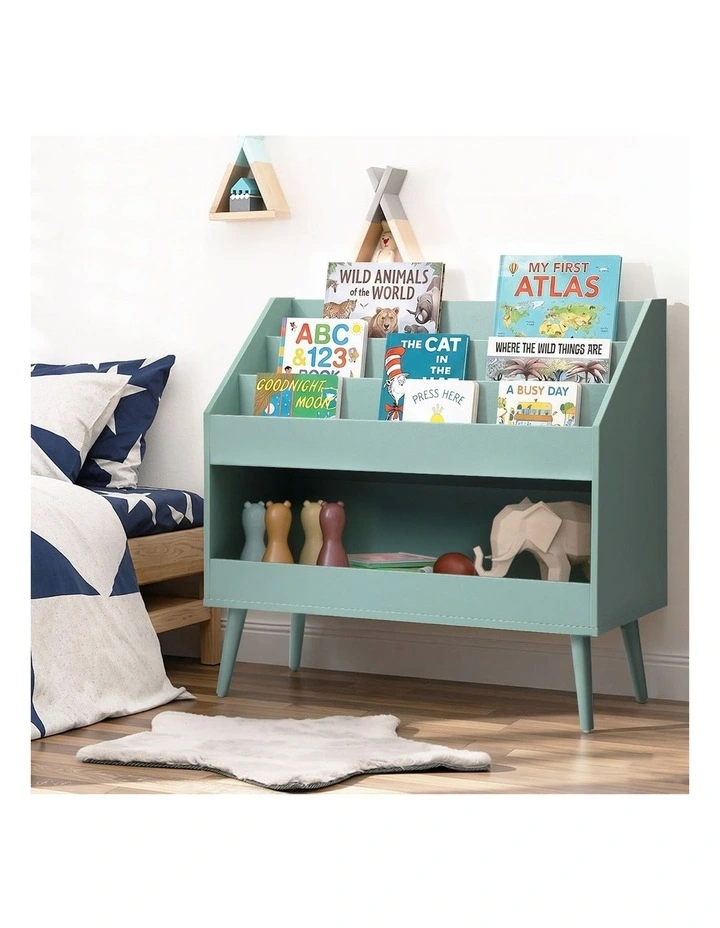 Oikiture Kids Bookshelf Children Bookcase Organiser Toy Storage Shelf Green image 5