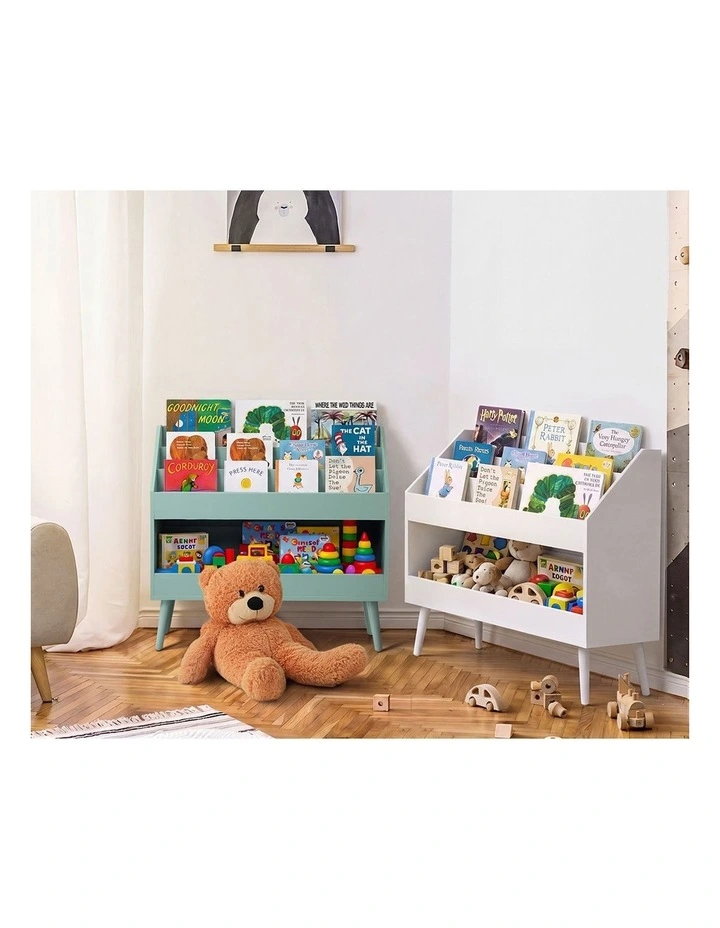 Oikiture Kids Bookshelf Children Bookcase Organiser Toy Storage Shelf Green image 7