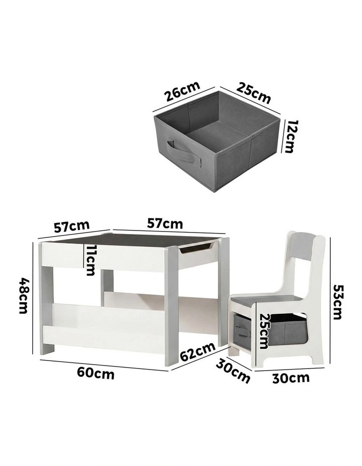 Oikiture Kids Table and Chairs Set Chalkboard Drawing Toys Storage Grey image 3